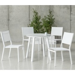 Muebles de jardín con HPL80 California Aluminium White Table y 4 sillas Hevea