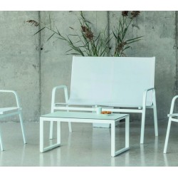 Gartenmöbel Avalon-7 HPL Aluminium Weiß und Textilene 4 Plätze Hevea