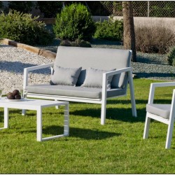 Muebles de jardín Agata-7 Aluminio Telas blancas y gris claro 5 plazas Hevea